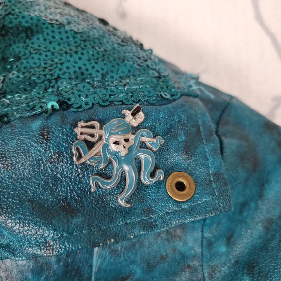 Disney Descendants 3 Uma Teal Green Sequin Faux Leather Moto Jacket - Picture 3 of 12